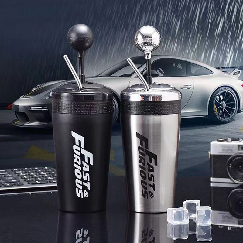 Stainless Steel Car Water Bottle With Straw Drink Bottle Fast And Furious 10 Thermos Cup With Lid