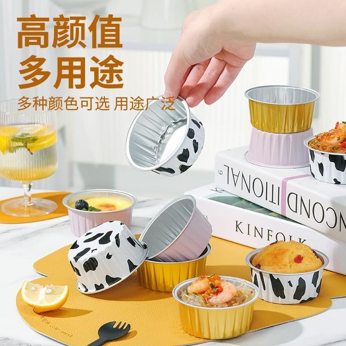 Aluminium Foil Bulat + Tutup Wadah Aluminium Cup Cake Puding Pie Motif