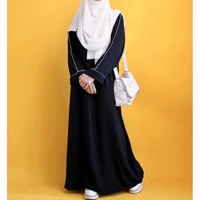 Abaya remaja terbaru hitam list simple by Tisya Collection Muslim Dress Gamis Bordir Gamis Arab