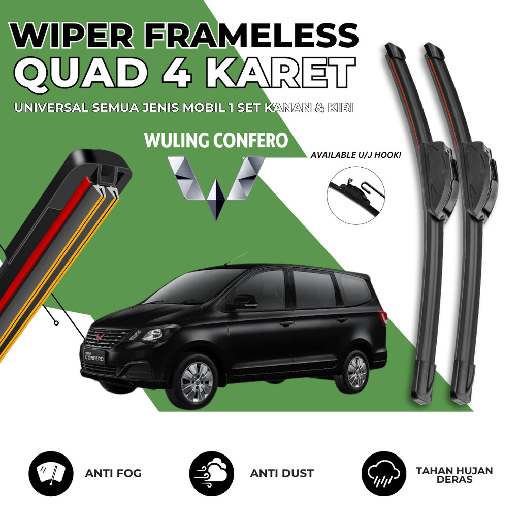 Wiper 4 Karet Mobil Wuling Confero Kaca Depan Satu Set Kiri Kanan