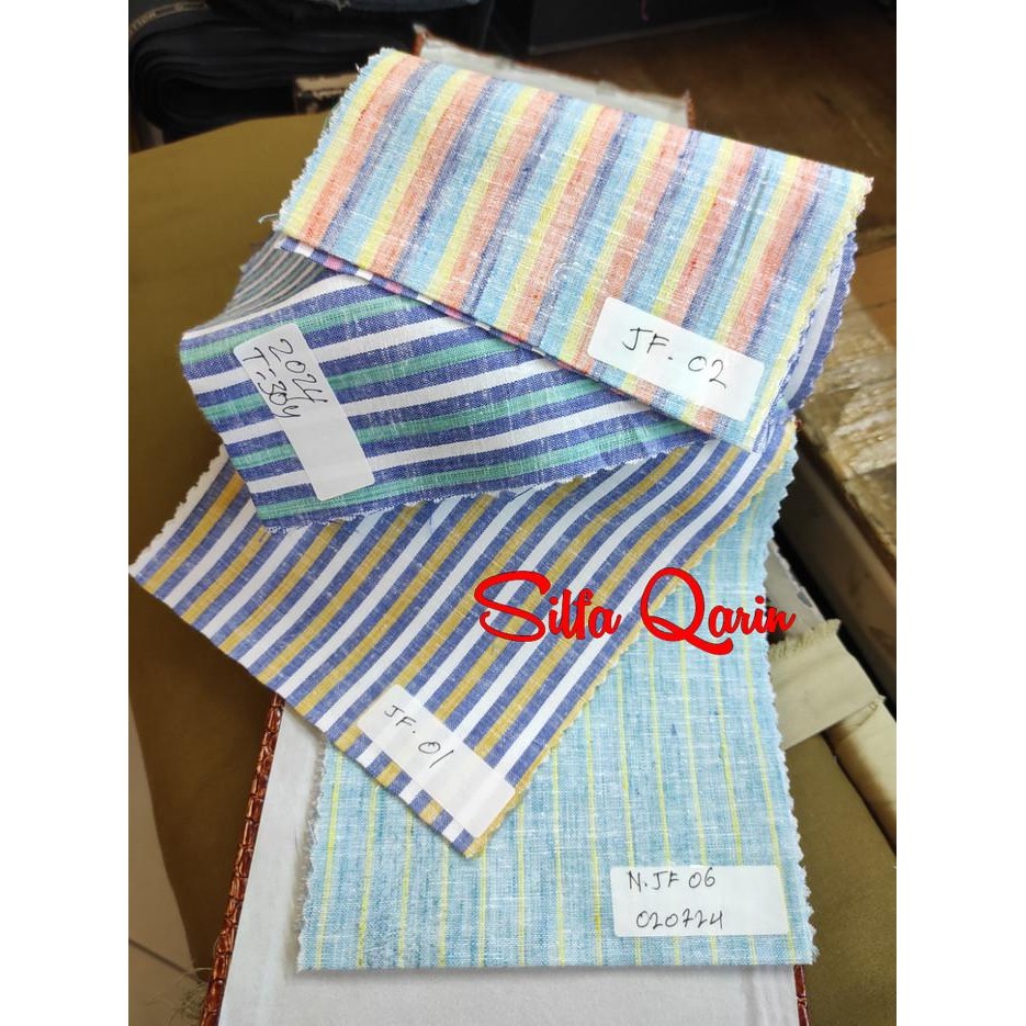 Kain Katun Linen Pure Salur / Bahan Pure Linen Salur Import