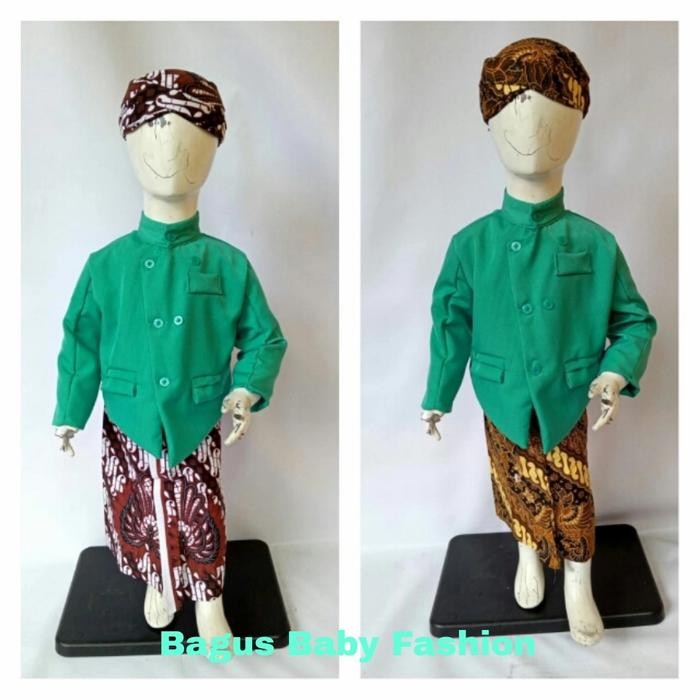 TERLARIS Beskap Solo Anak Set Jarik Blangkon Warna Hijau Tosca READY STOCK