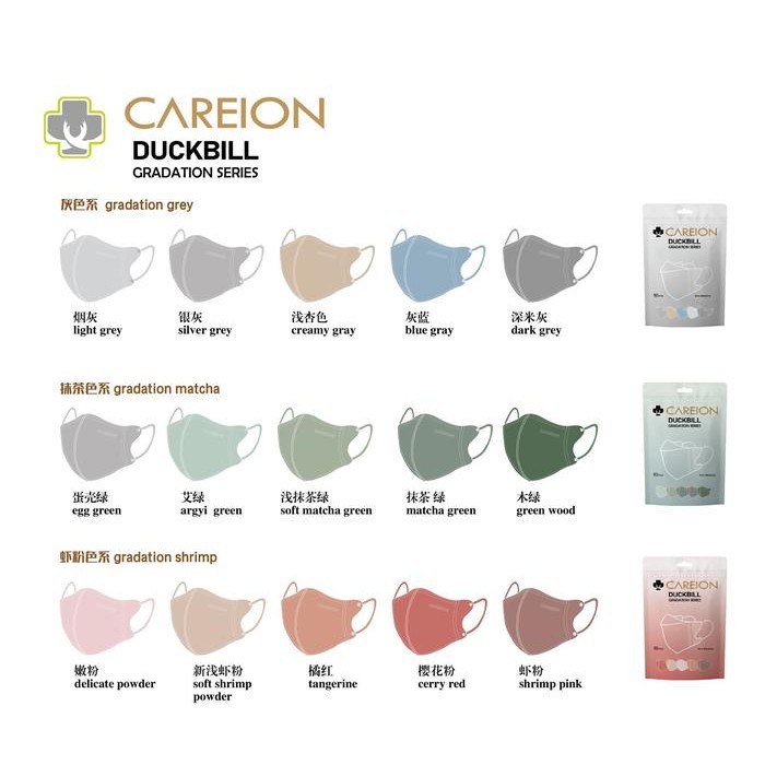 New Masker Duckbill CAREION Gradation Series isi 50pcs 3ply mix 5 warna