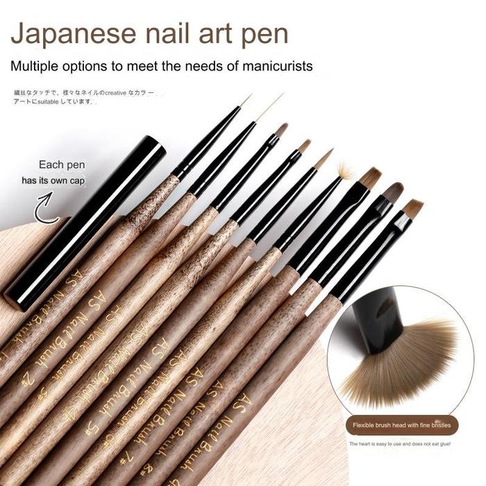 Terlaris AS Premium Wooden Brush Set 9pcs Nail Art Japanese Style / Kuas Nail Art Another Sexy Brush