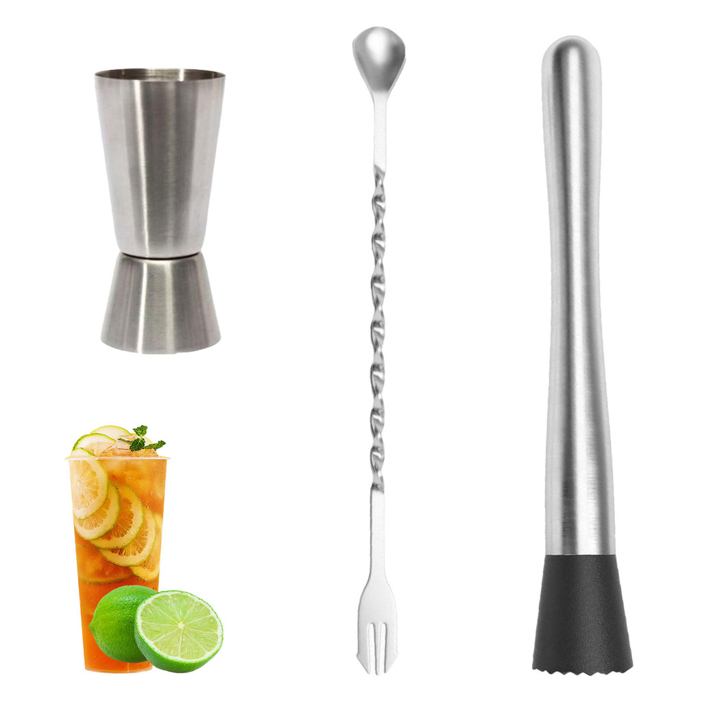 Muddler Set For Cocktails 3-in-1 Stainless Steel Home Bar Tool Set Mojito Muddler Tool Set To Create