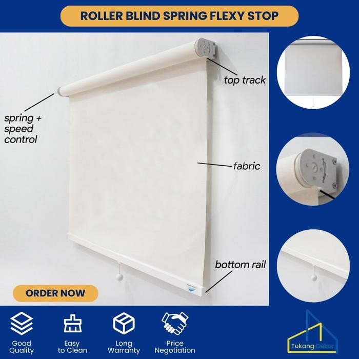 Custom Tirai Jendela Roller Blind Otomatis - Gorden Gulung Tipe Spring Flexy Stop (Home / Office)