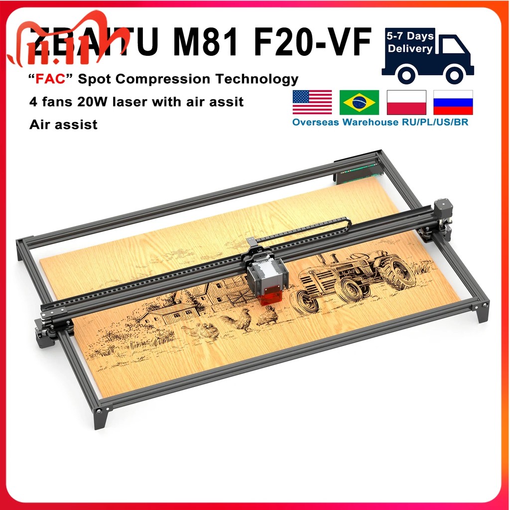 ZBAITU 81x46cm/80x80cm Laser Engraver 10W/20W/80W/130W Diode CNC Desktop Engraver With Air Assist Wo