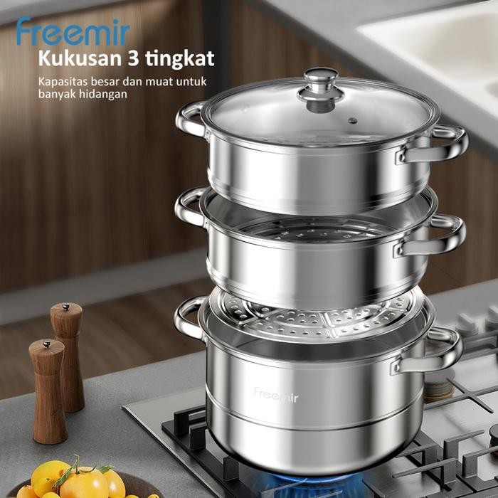 Freemir Panci Kukus Stainless Steel 3 Susun Dandang Steamer Kukusan