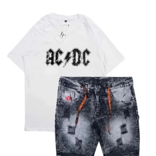 Setelan Kaos Distro Pria Wanita Celana Jeans Sobek