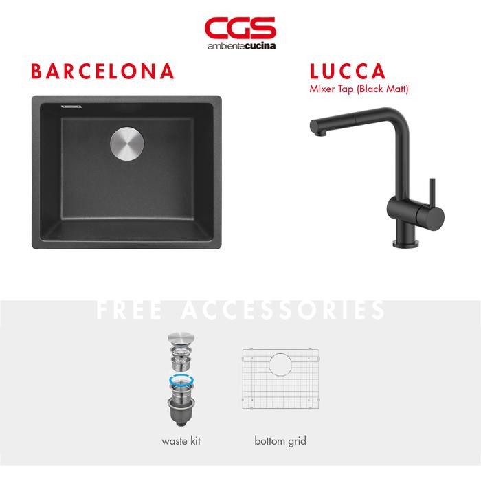 Kitchen Sink Bak Cuci Piring Dapur Granit 1 Lubang CGS BARCELONA Rockgranite Sink - Paket Sink dan