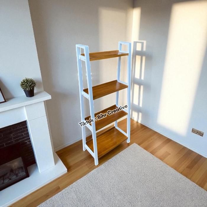 Rak Susun Kayu Solid 4 Tingkat Rak Buku Minimalis Rak Ruang Tamu