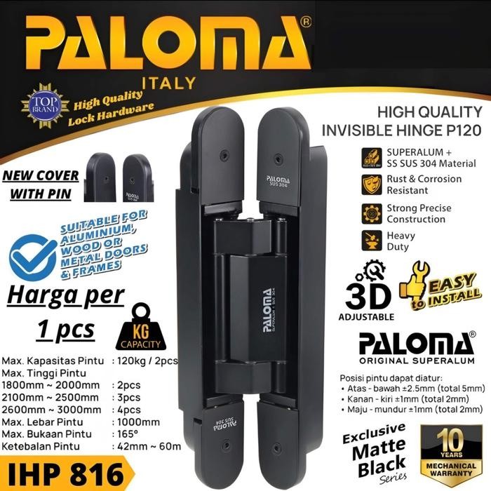 PALOMA IHP 816 INVISIBLE HINGE ENGSEL TANAM PINTU HITAM BLACK