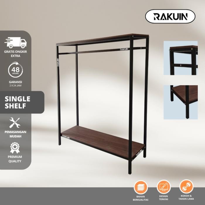 Do- RAK SINGLE SHELF GAWANG BAJU MINIMALIS BESI DAN KAYU FURNITURE DISPLAY BAJU-GAMIS/ BESI