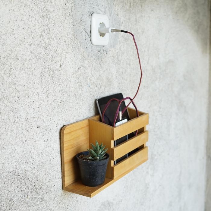 Rak Charger Hp, Remote Tv Ac Kunci Tempel Dinding Bahan Kayu Terlaris