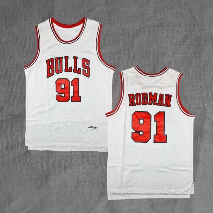 BORDIR Baju Jersey Basket Dennis Rodman Bulls Classic Putih #91