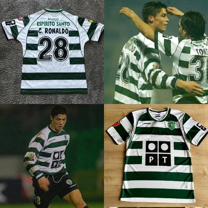 JERSEY BAJU BOLA RETRO SPORTING LISBON HOME 2001/2003 + NAMESET GRADE ORI