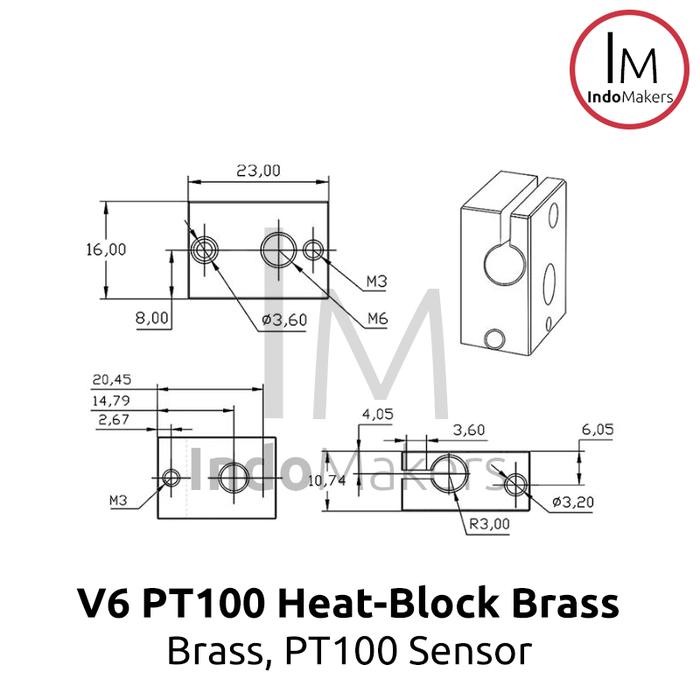 V5/V6 3D Printer Brass Heat-block Heating Block