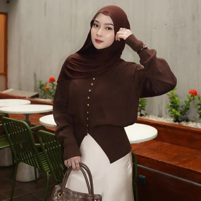 Tamara Cardigan Kancing Jamur Silver Premium