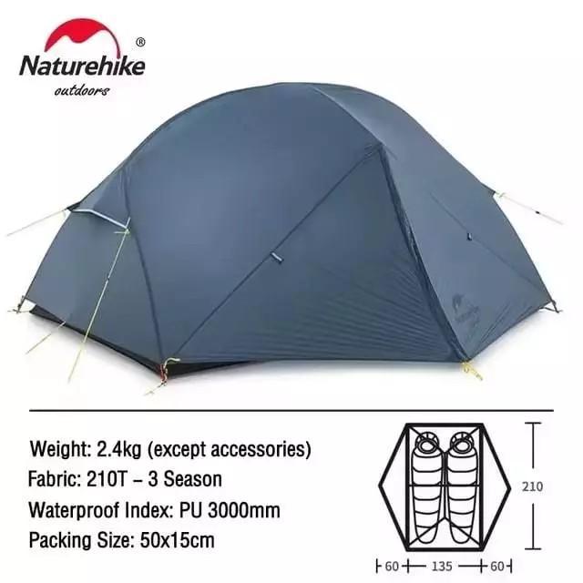 Naturehike Tenda Hiking Mongar NH17T007-M/ NH19M002-J Tenda Ultralight 2 Orang - 210T Phantom Blue
