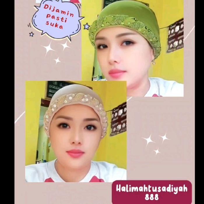 kupluk Payet Kerpus burci hijab instan turban cantik Poliester Kerudung Turki Ciput Wanita