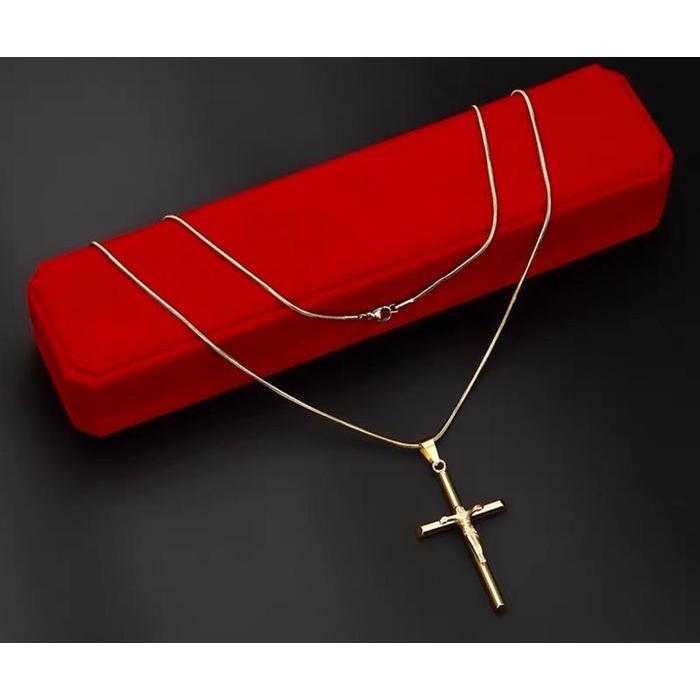Kalung Salib Kristen Anti Karat dan Anti Luntur untuk Cowok dan Cewek Merah