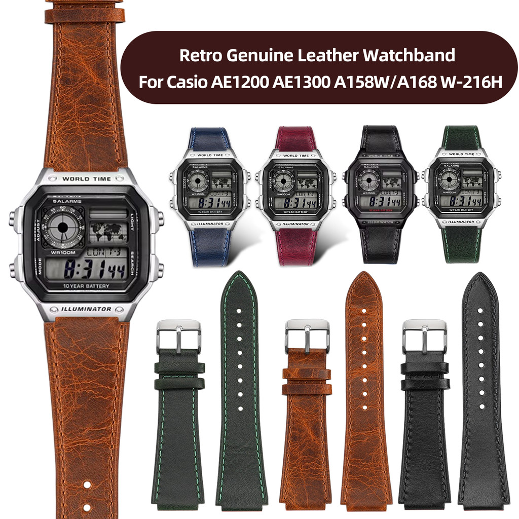 Retro calf leather Watchband For Casio A158 A168 f91w AE-1200WHD/A159/A169 AE1200 Watch Strap Quick