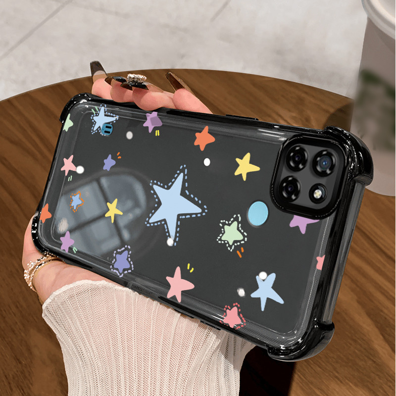Casing Hp untuk Realme C21Y Realme C25Y C21 C15 Case Casing pola hati warna polos Kesing empat Anti 
