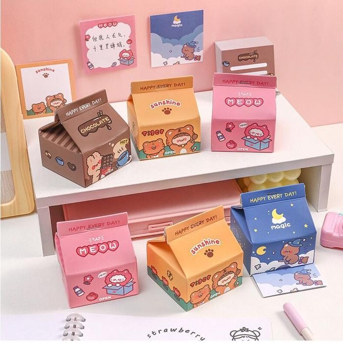 

New [MILOLI] 200Lembar KOTAK SUSU HAPPY EVERY DAY Memo Pad kartun Little Paper Notepad - C0039