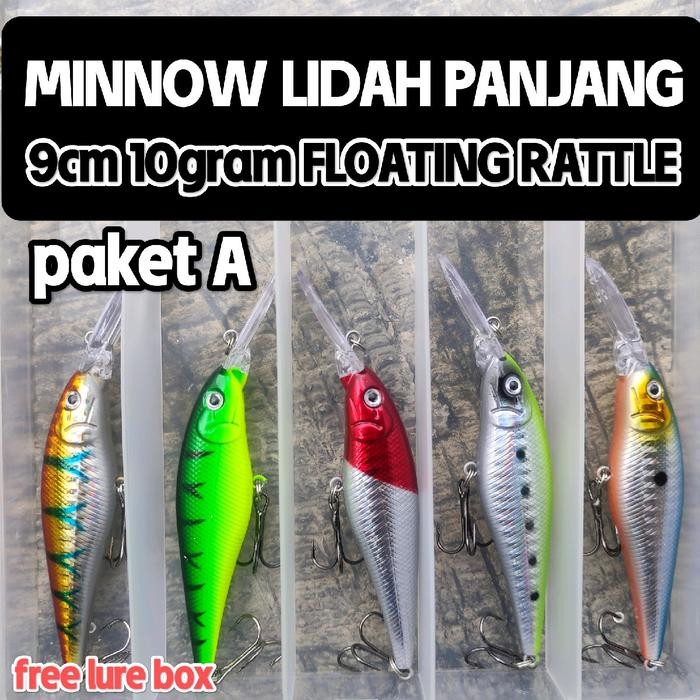 Paket Umpan Casting Minnow Floating Lidah Panjang