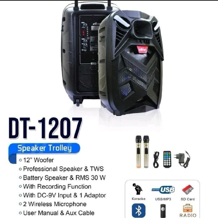 DAT SPEAKER PORTABLE DT-1207 Original 12 Inci Speaker Portabel Bluetooth With Mic Wirelles