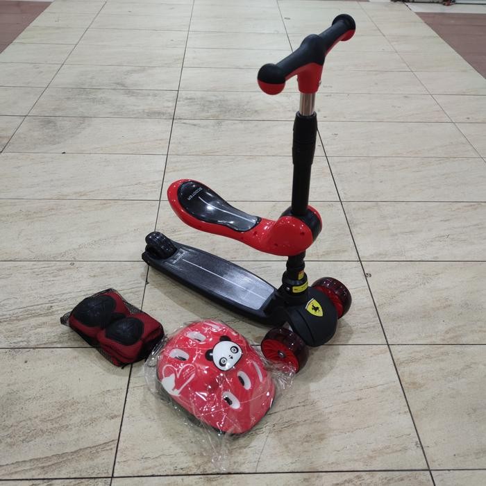 Unik Skuter Otoped Anak Lipat 2In1 Roda 3 + Deker + Helm / Scooter Musik Terlariss 