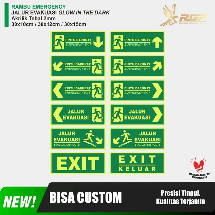 

New Safety Sign Darurat - Jalur Evakuasi/Exit Akrilik & Sticker Fosfor