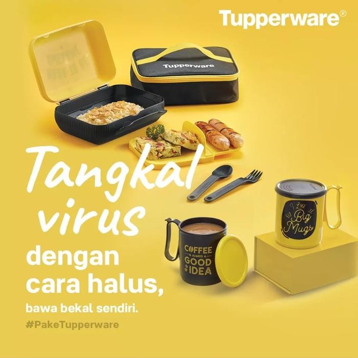 Tupperware Lunch Box Bento Set Original dengan Garpu, Sendok, dan Tas - Kitchenware Wadah Makan