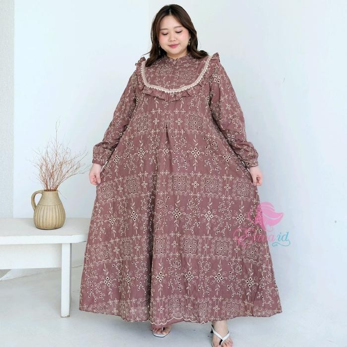 Jumbo Gamis Abaya Seya katun bolong bordir katbol ld 130 140 dan 150 cm