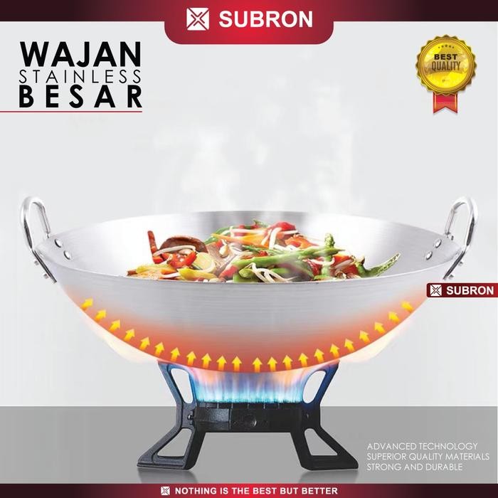 SUBRON wajan Besar Stainless 43cm 47cm 50cm Kuali Wok Tebal Penggorengan Masak Goreng Sayur wajan