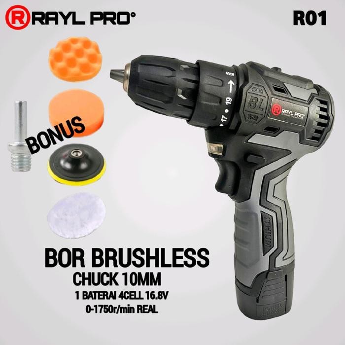 BERKUALITAS Bor Elektrik RAYL PRO Brushless Tipe R01 10mm 16.8V 4cell - Torsi 70Nm bor/driver 3