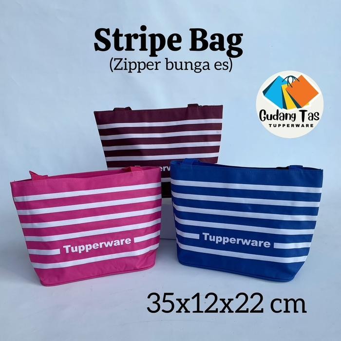 ASLI Tas bekal motif Setrip // salur Tupperware (zipper bunga es) Pink Hitam READY STOCK