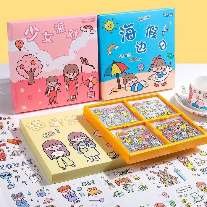 [READY] 100 Lembar Stiker Viral Stiker Box Stiker Botol Kartun Momo Anne Lucu