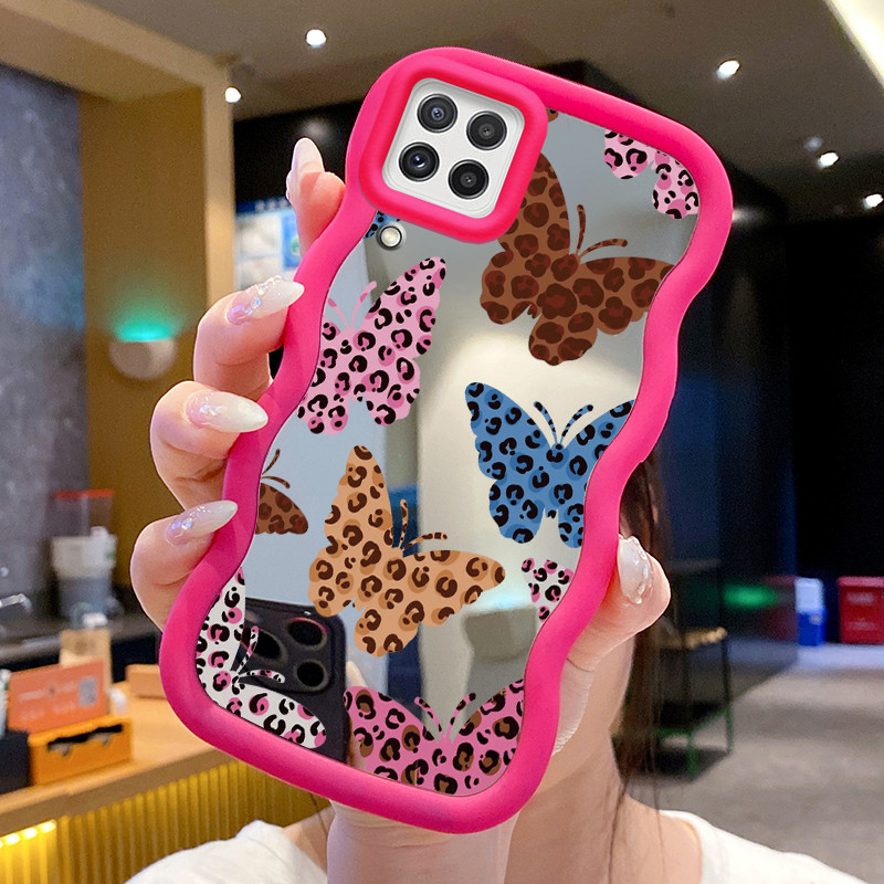 Casing Untuk Samsung A22 M22 M32 Case Casing Kupu-kupu Leopard Pola HP Cesing Macaron Kasing Mirror 