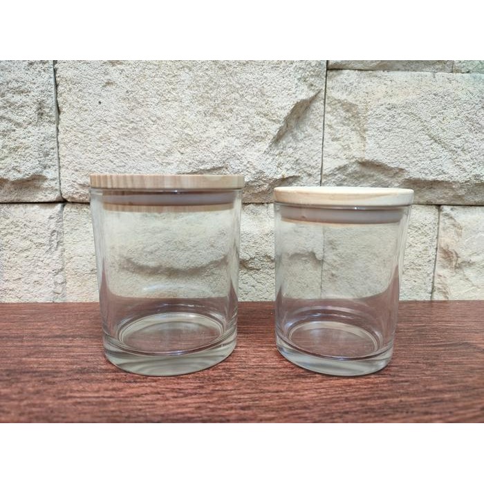 Jar Toples Kaca Tutup Kayu Kaca Bening Wadah Lilin Kue Kering 295ml