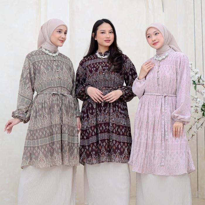 de68- Elsa Long Tunic Pleated Long Tunic Atasan Plisket Wanita Premium Tunic Korean Look