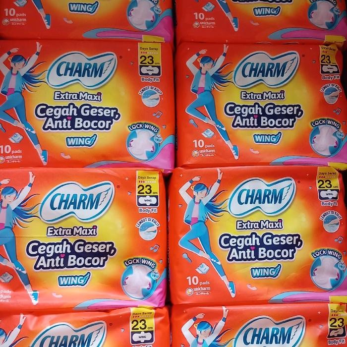 dlfo- Paket 6 Pack Charm Extra Maxi 23Cm Wing /Sayap 10 Pads Exp 3 Tahun Pembalut Body Fit