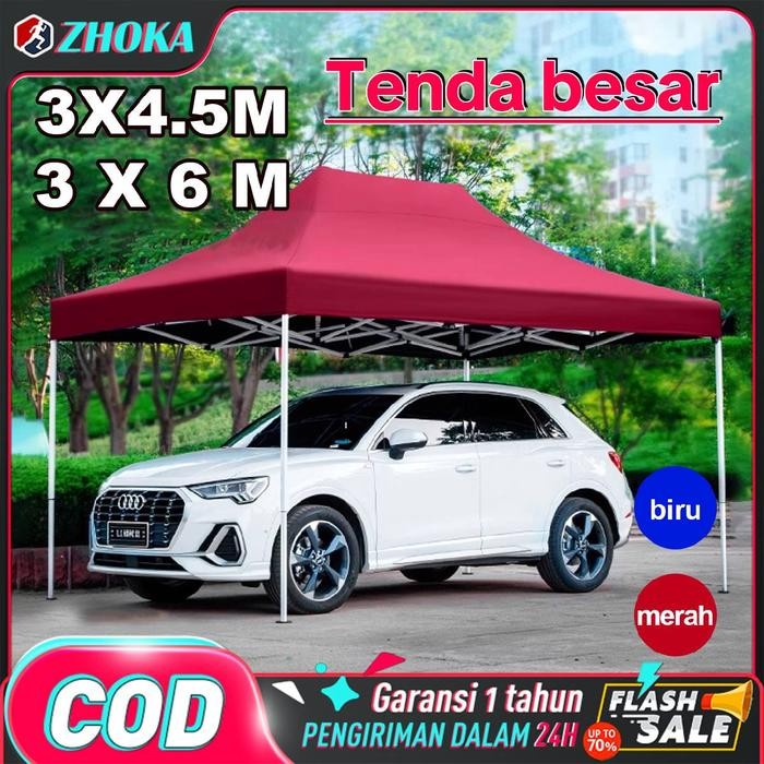 ZHOKA Tenda Lipat 3x4.5M Tenda Bazar 3x6M 600D Outdoor Tenda Gazebo 3x6/3x4.5M Pameran Dagang Biru