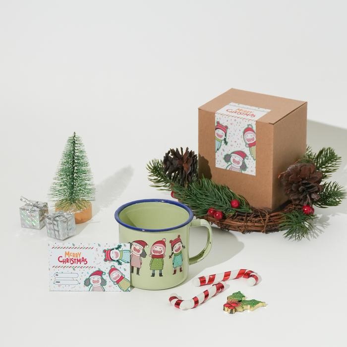 Hampers Natal / Christmas Gelas / Mug Enamel Dengan Tali Dan Hang Tag Berkualitas