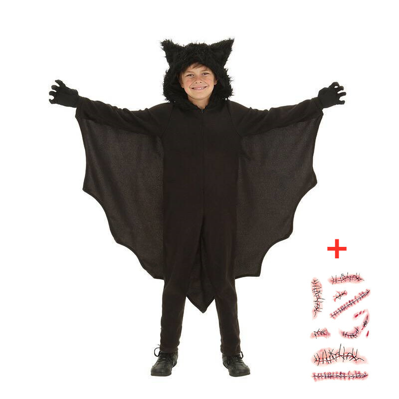 Kids Unisex Vampire Bat Hooded Costume Child Sexy Cosplay Jumpsuit Halloween Cosplay Costume Set