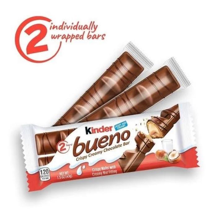 Kinder Bueno Milk Hazelnut Pcs 43G (Isi 2X21.5G) Import Italia Halal Redy Stok