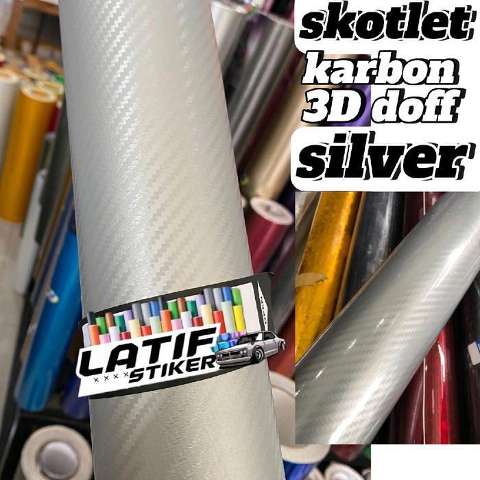 TERLARIS Skotlet stiker motor karbon fiber 3D silver doff sticker carbon 3d doff silver scotlite