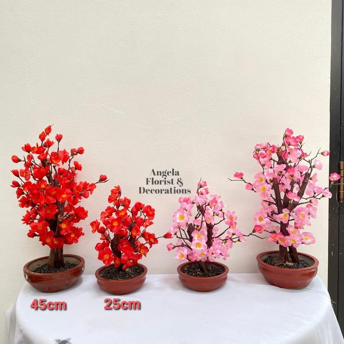 Pohon Meihua Sakura Imlek Pot Meihua Hiasan Imlek Bunga Sakura