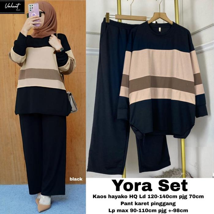 Yora Set Kaos Knit Hayako Ld 110-130Cm Setelan Modis Kain Tebal Melar Motif Polos Lengan Panjang