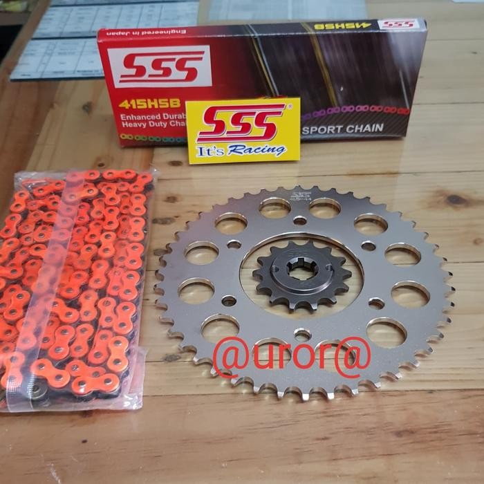 Gear Set Sss Vixion - Mx King 150 & Rantai Sss 415 Hsb Orange